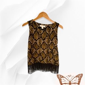 Michael Kors Snakeskin Print Tank with Fringe Size L